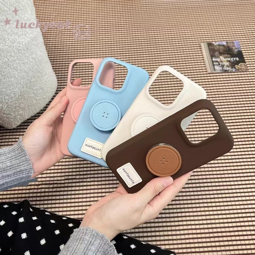 Iphone 16 15 14 13 12 11 Pro Max X Xr Xs Max เคสโทรศัพท์ Ins 3D DIY บล็อกสีขาวสด + ขาตั้งสีลูกกวาดฝาครอบหนังนุ่ม