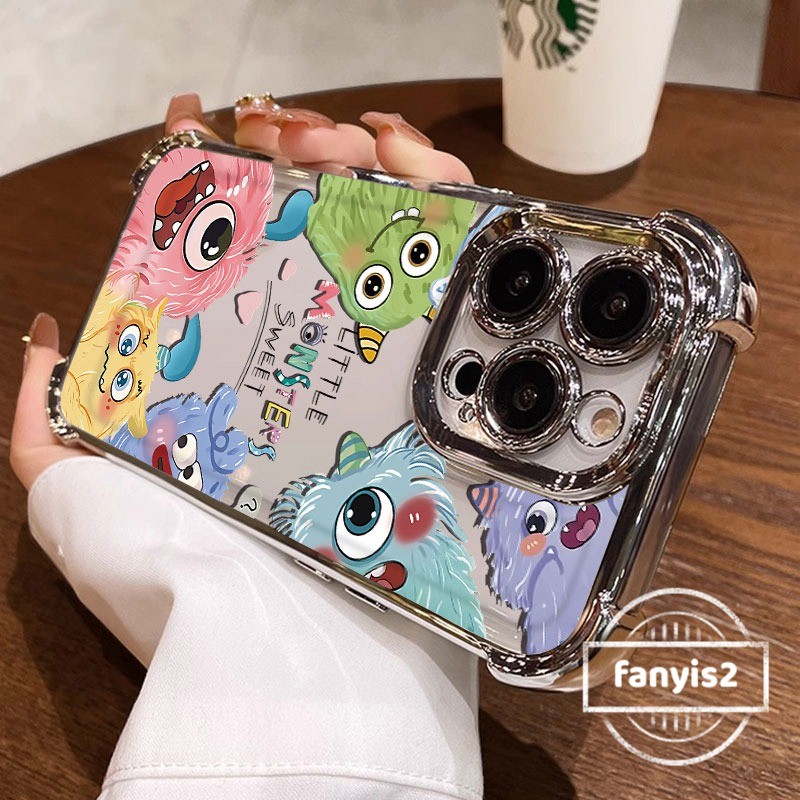 สําหรับ VIVO Y19s Y18 Y03 Y28 Y27S Y17S Y16 Y20I Y21 Y33 Y20 Y12S Y12A Y36 Y02T Y50 V29 Y22 ปลอกการ์ตูนมอนสเตอร์ป้องกันการล่มสลายชุบถุงลมนิรภัยฝาครอบโปร่งใสสี่มุมฝาครอบถุงลมนิรภัยโปร่งใส