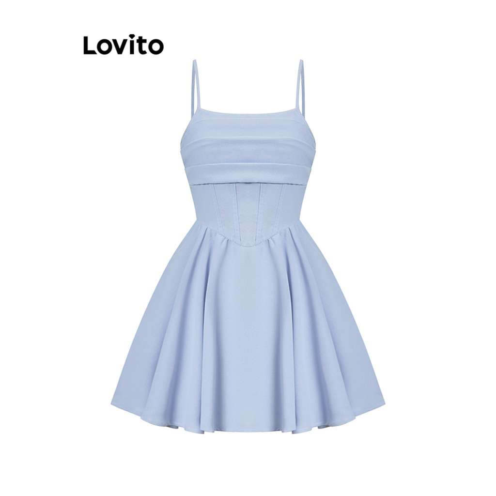 Lovito ชุดเดรสกุ๊น ระบายเรียบหรูสำหรับผู้หญิง L106AD095