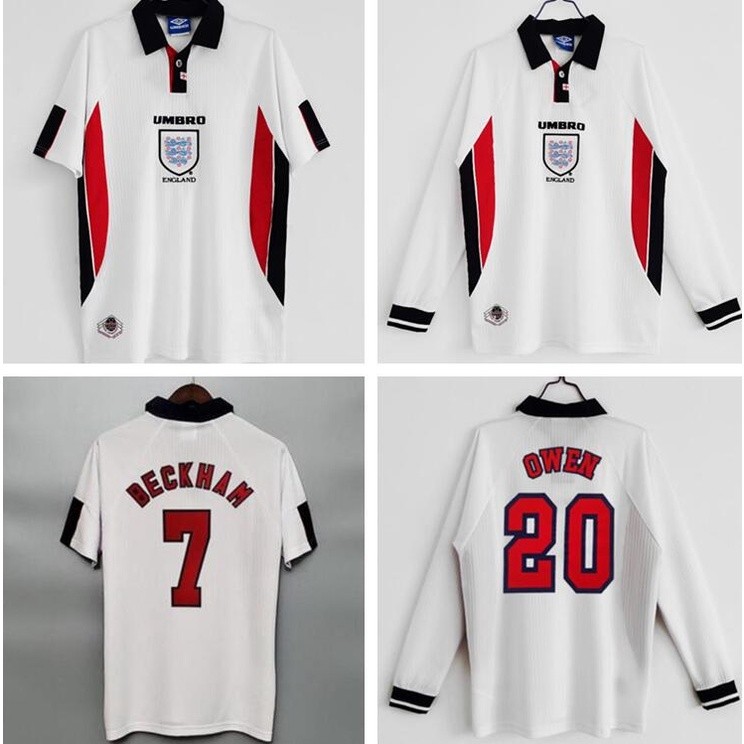 Retro Jersey English Jersey British Jersey Beckham Jersey Eng 1998 Home Classic Jersey แขนยาว