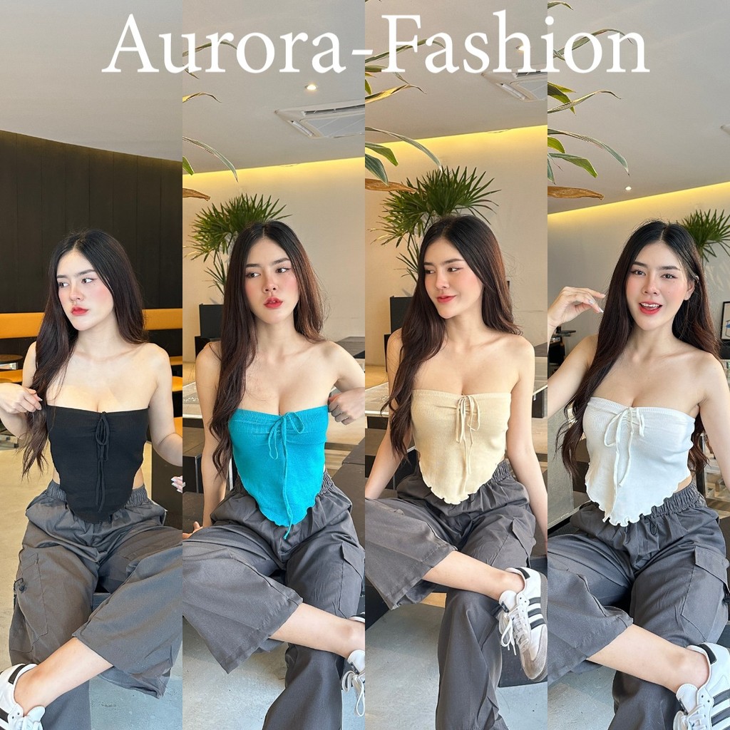 Aurora พร้อมส่ง เสื้อเกาะอก ทรงสามเหลี่ยม ไหมพรม ดีเทลผูกโบว์ด้านหน้า หรือ ผูกคอก็ได้ สีพาสเทลน่ารักมากคิ้วสุดๆ 3061