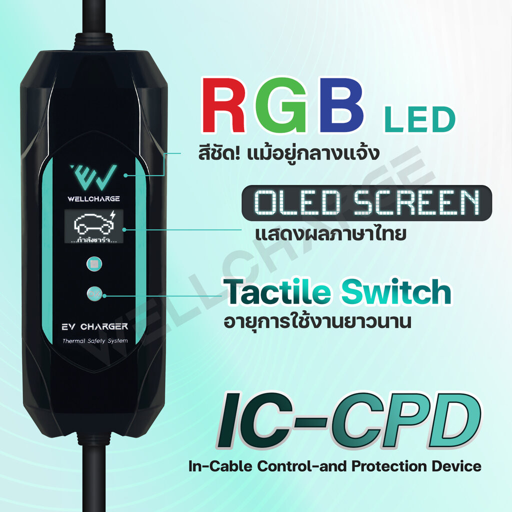 EV Charger เครื่องชาร์จรถไฟฟ้า สำหรับพกพา หรือติดตั้ง ขนาด 7.0กิโลวัตต์(kW) 32A คอร์ดเอ็นสำหรับเข้าเบรกเกอร์ ผลิตในไท... - รูปที่ 5