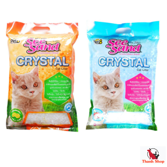 ทรายแมวคริสตัล PET8 SEA SAND CRYSTAL ทรายแมว ดูดซึมทันที กำจัดกลิ่นได้ดี 5L