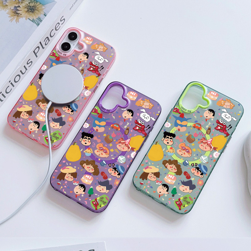 การ์ตูนน่ารักเครยอนชินจัง Doodle Micro Frosted Hard MagFit เคส iPhone สําหรับ iPhone 16 Pro Max 16 Plus 15 Pro 14 + 13 Pro Max 12 ป้องกันลายนิ้วมือแม่เหล็ก iPhone 11 ฝาครอบ