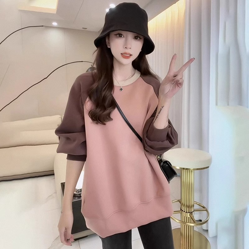 Plus Size(40-150kg) American Long Sleeve Contrast Color Tops Oversize Fashion Loose Sweatshirts