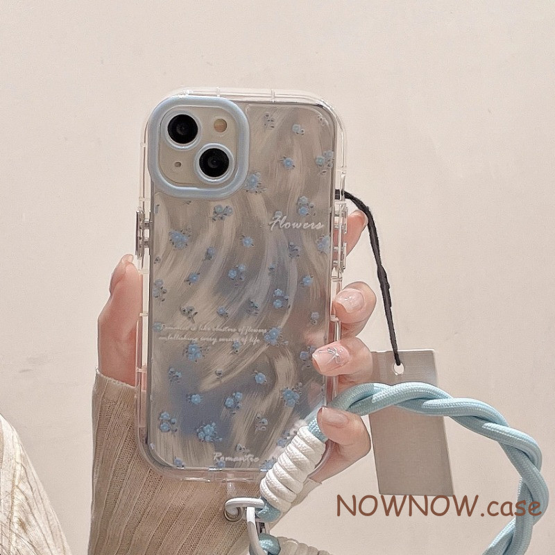 Iphone 16 15 14 13 12 11 Pro Max X XR XS Max 7 8 Plus INS ดอกไม้สีฟ้าเพื่อนที่ดีที่สุดสายรัดข้อมือเคสโทรศัพท์ Soft cove