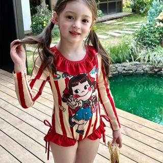 สาวการ์ตูนครีมกันแดดชุดว่ายน้ําชิ้นเดียววิ่งสีแดงลายฟูจิยะ