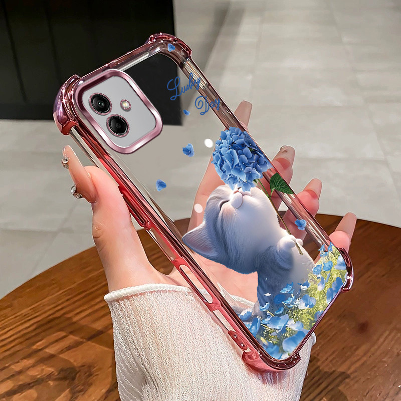 SAMSUNG สําหรับSamsung A05 A05S A04S A04 A04E F04 M04 เคสโทรศัพท์ดอกไม้แมวสี่มุมซิลิโคนTPUโปร่งใสSoft shell XH007 - รูปที่ 4