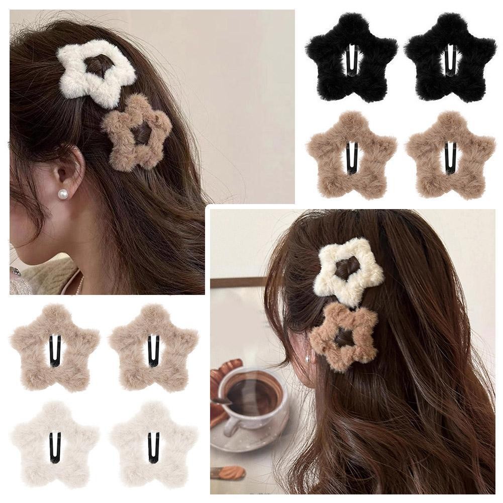 Five-pointed Star Hairpin Plush Mika Star BB.Clip Hollow Side Design F4P7