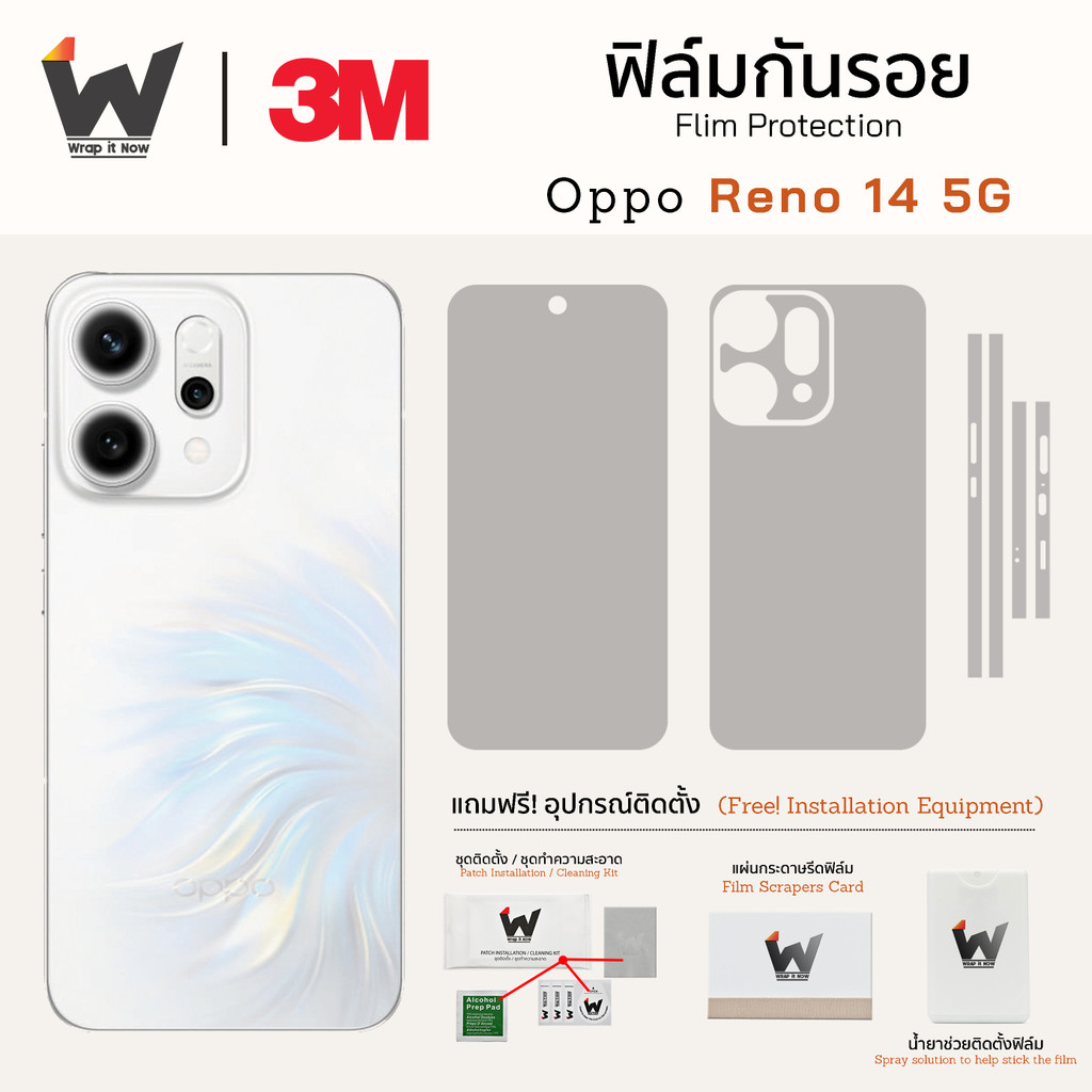 ฟิล์มกันรอย OPPO Reno 14 5G / Reno14 / Reno 14 ฟิล์มรอบตัว ฟิล์มหลัง ฟิล์มกล้อง