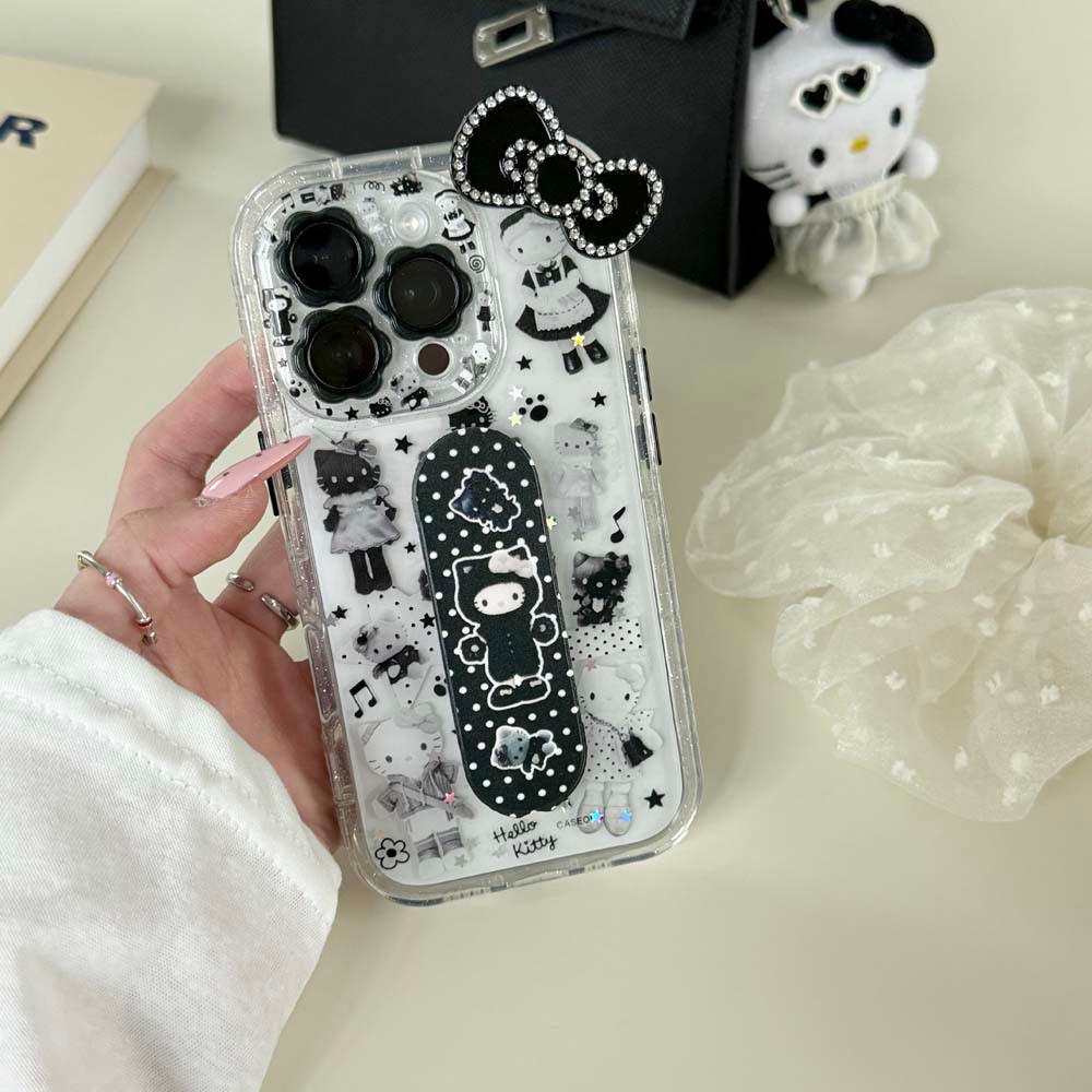 เข้ากันได้กับ iPhone 16Pro Max 15Pro Max 13 14ProMax น่ารัก hello kitty ดอกไม้เลนส์เคสโทรศัพท์พร้อมที่วางช่วยเหลือวง – โปรปัง