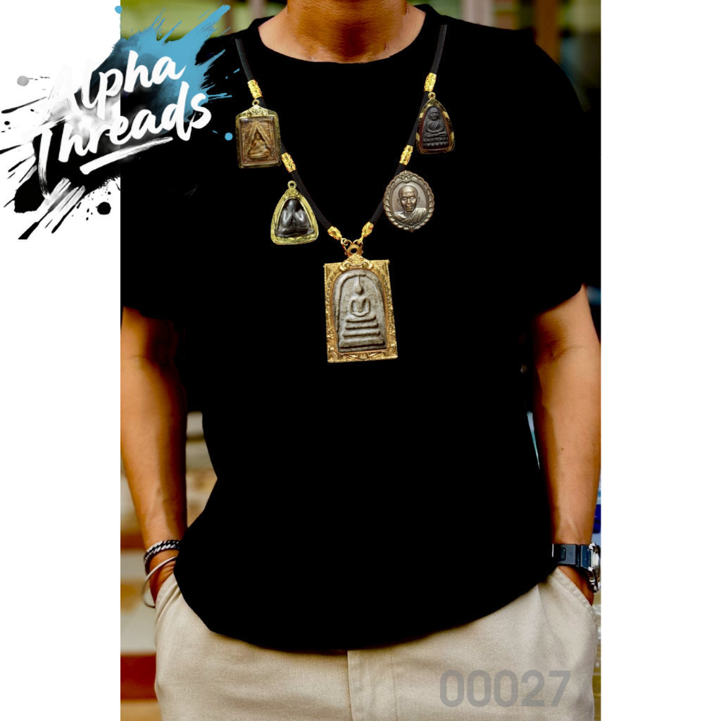 (จัดส่งตลอด 24 ชั่วโมง) เสื้อยืด ลายสร้อยพระ 5 องค์ เสื้อยืดเนื้อผ้า เสื้อยืดเนื้อ COTTON100%