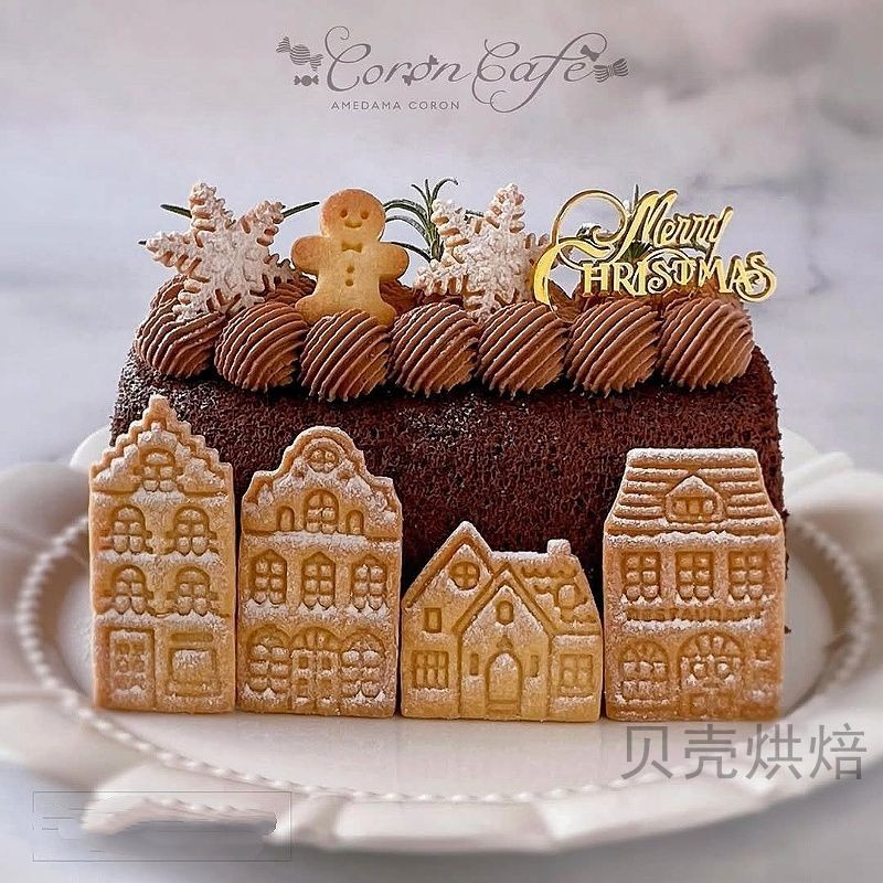 Ins Christmas House บิสกิตแม่พิมพ์การ์ตูนคริสต์มาส Snow House เค้กตกแต่งกาแฟ Companion Baking Impression Mould แม่พิมพ์เค้ก Fondant แม่พิมพ์เบเกอรี่เครื่องมือ