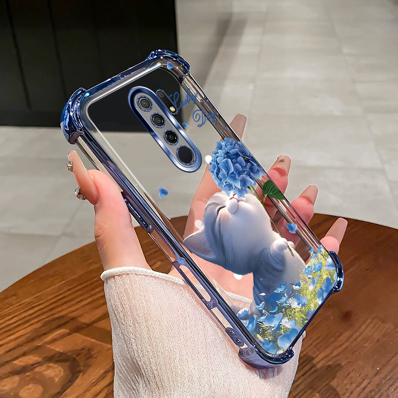 เคสสําหรับ OPPO Reno 2 2F 2Z เคสโทรศัพท์ดอกไม้แมวสี่มุมซิลิโคน TPU นิ่มโปร่งใส XH007