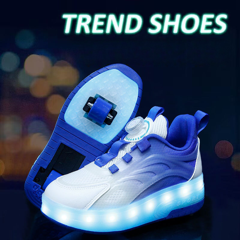 2025 Walking Shoes Boys Double-Wheel Hidden Roller Skates Girls Four-Wheel Retractable Light-Up Shoe
