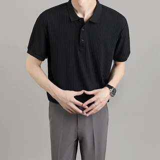 Chaistyle - เสื้อโปโลผู้ชาย วินเทจ หลวม ใส่สบาย เสื้อคอปก ลำลอง เลือกได้หลายสี