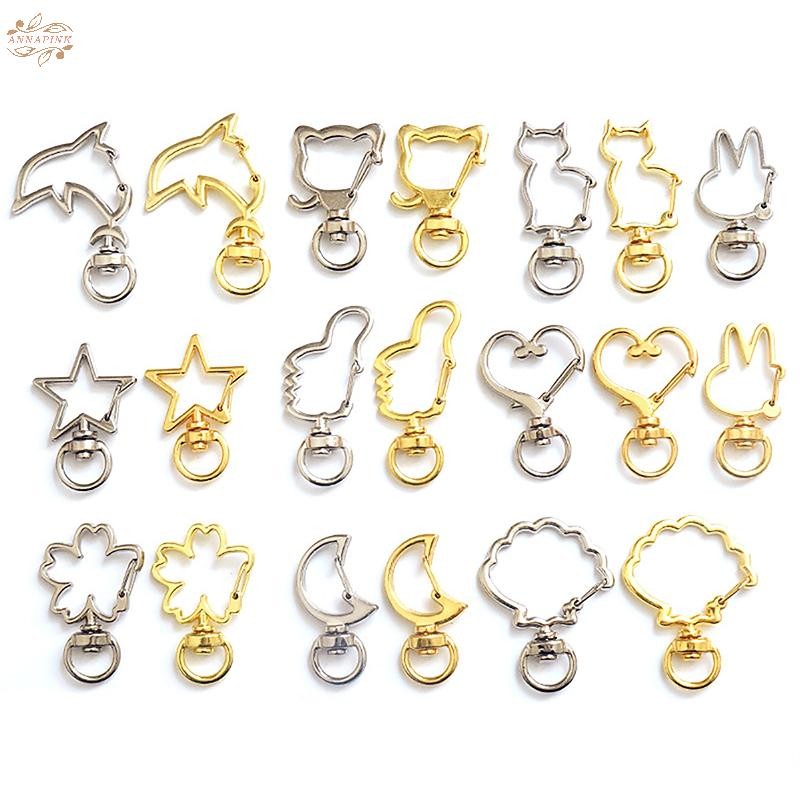 Ank 10PCS น่ารัก Moon Star หัวใจสัตว์ดอกไม้ Hollow DIY พวงกุญแจอุปกรณ์เสริมกุ้งก้ามกรามแหวน 8 มม.เปิดแหวน EN