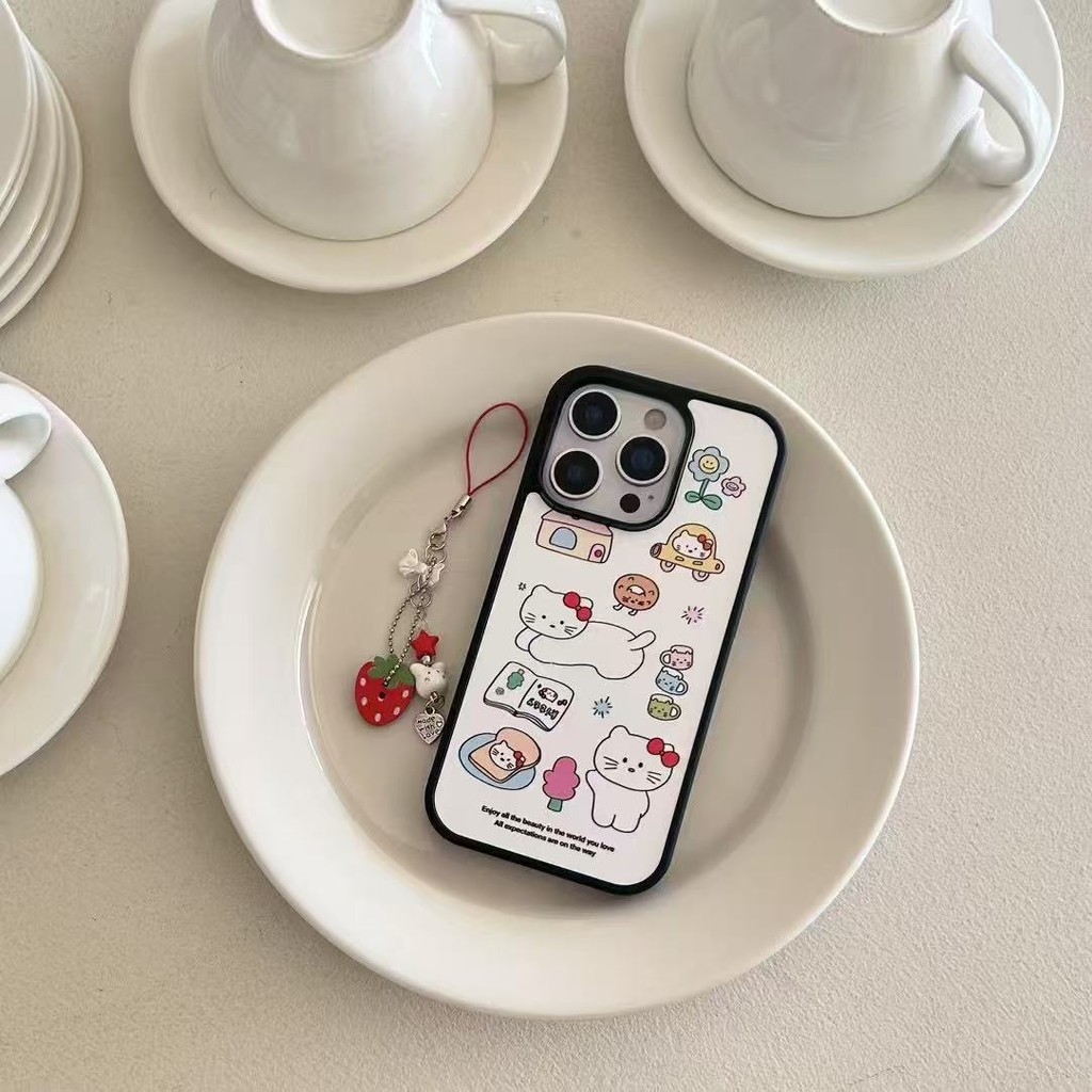 Simple line ขนมแมวรูปแบบอะคริลิคสําหรับ iPhone 13 13pro 13promax 15pro 15promax 14 14promax 14pro 16