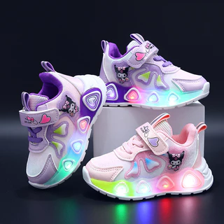 AOOAO LED รองเท้าเด็กผู้หญิง ‌รองเท้าผ้าใบเด็ก พื้นนิ่ม ใส่สบาย เหมาะสำหรับเด็กหญิงอายุ 1-6 ปี