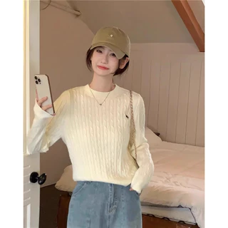Xiao สไตล์เกาหลีสไตล์อ่อนโยน All-Match เสื้อกันหนาวคอกลมฤดูใบไม้ร่วงสไตล์ใหม่ผู้หญิงหลวม Chic ปักเสื้อกันหนาว MC เสื้อผ้า VG4O LYQ5