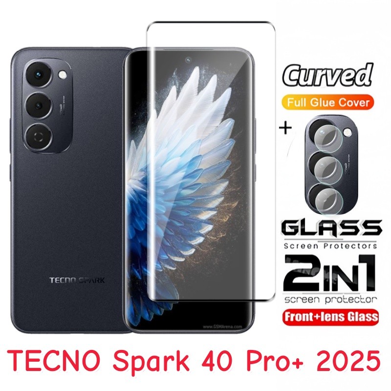 สําหรับ TECNO Spark 40 Pro + 4G 2025 ฟิล์ม 2 in 1 ป้องกันหน้าจอสําหรับ Tecno Spark40Pro + Spark40 Pro Plus + Spark 40 Pro 4G 5G 2025 กระจกนิรภัยฟิล์มด้านหน้าด้านหลังเลนส์