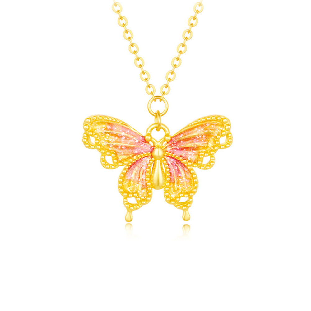 Nb nb nbn สร้อยคอผีเสื้อทองคําบริสุทธิ์ 999 Gold Magic Purple Dream ผีเสื้อเคลือบทาสีจี้หรูหรา All-M