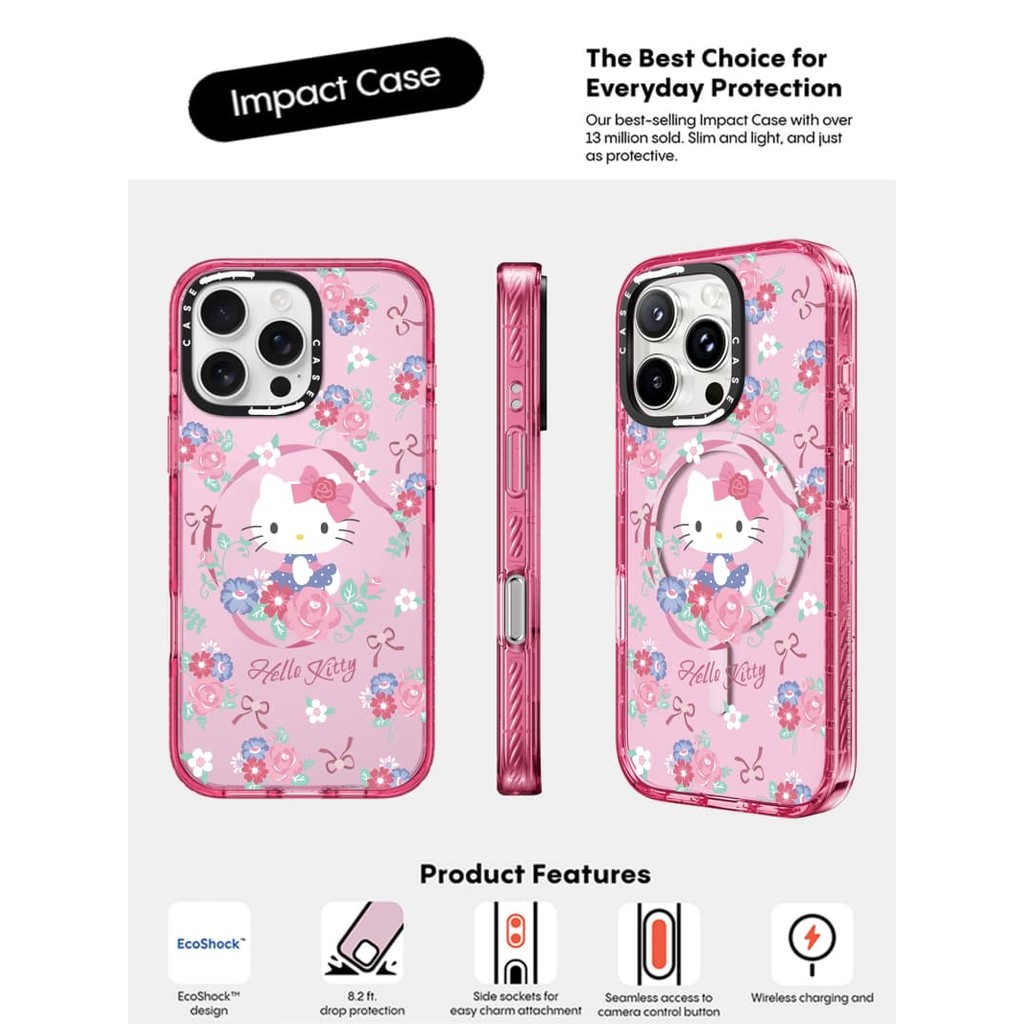 CASECASE X HelloKitty กรณีสีชมพู Fizz สี Clear Hard แม่เหล็กดูด Impact สําหรับ Apple IPhone 12 13 14 15 16 Pro Max Plus พร้อมกล่อง