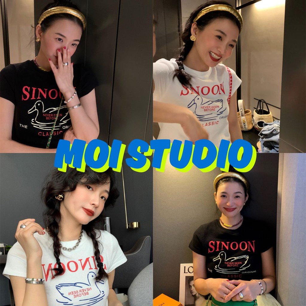 MOI 🔥 เสื้อเกาหลี ผู้หญิง  "SINOON" พิมพ์ลาย ผ้าCOTTON โคตรนุ่ม สลิมฟิต เสื้อ summe rเสื้อทรงซ้อ เสื