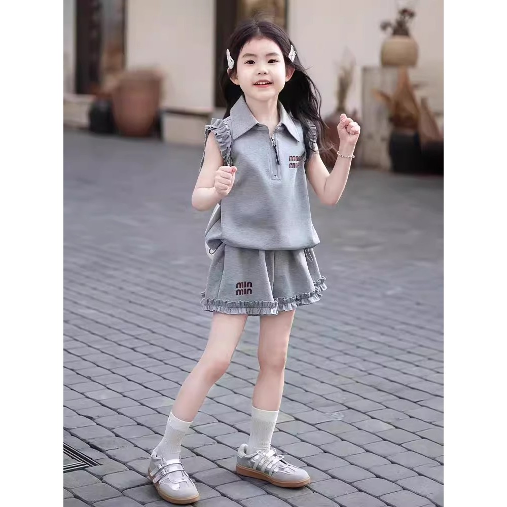 UMII KIDS เสื้อยืด แขนกุด ขาสั้น ชุดเซ็ท ชุดผู้หญิง fashion เสื้อโปโล เด็กผู้หญิง ลําลอง ชุด - รูปที่ 4