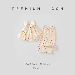 Hania kids พร้อมส่ง ชุดเซ็ตลายจุดเสื้อแขนกุด+กางเกงขายาว เสื้อผ้าเด็กผู้หญิง K4125442