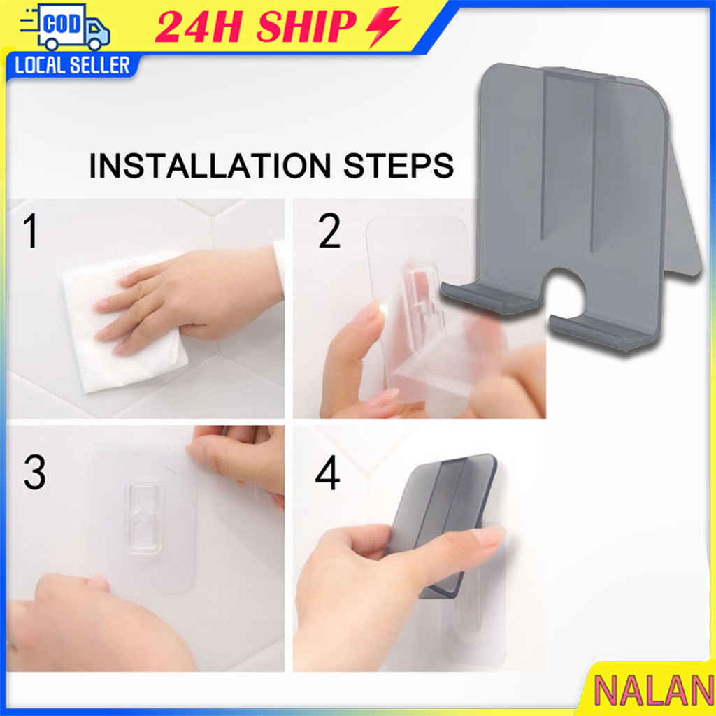 ร้านอยู่กทม.ที่วางโทรศัพท์มือถือติดผนัง แบบไม่เจาะ phone holder ชั้นวางของ ใช้งานอเนกประสงค์ พลาสติกABS