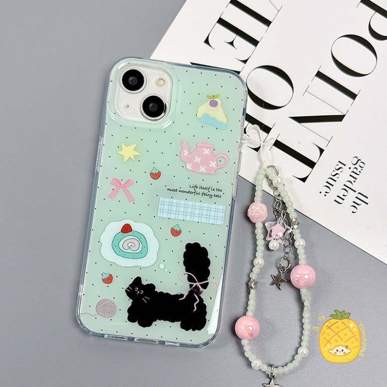 สําหรับ iPhone 16 15 14 13 12 11 Pro Max X XR XS MAX 7 8 Plus น่ารักขนมแมวดําเคสโทรศัพท์โบว์ปกอ่อน