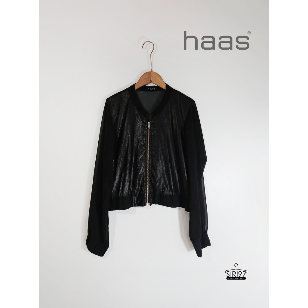 [พร้อมจัดส่ง] เสื้อแจ็คเก็ตแขนยาวผู้หญิง ซิปหน้า แขนข้อมือและปลายเสื้อเป็นจั๊มยางยืด แขนยาว hass ผ้า