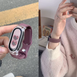 สายรัดซิลิโคนนิ่มสำหรับสปอร์ต Xiaomi Mi Band 9, เคสป้องกัน PC ใส สายรัดซิลิโคนแบบเปลี่ยนได้ เหมาะสำหรับ Xiaomi Mi Band