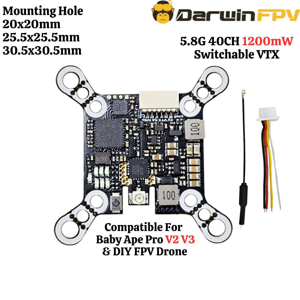 DarwinFPV Baby Ape Pro V2 V3 5.8G 40CH 1200mW Switchable VTX 20x20 25.5x25.5 30.5x30.5 มม.สําหรับDIY