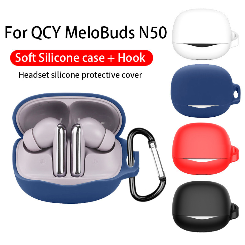เคสซิลิโคนอ่อนนุ่มสําหรับ QCY MeloBuds N50/HT12 ฝาครอบป้องกันพร้อมตะขอสําหรับ QCY melobuds N50 ฝาครอ