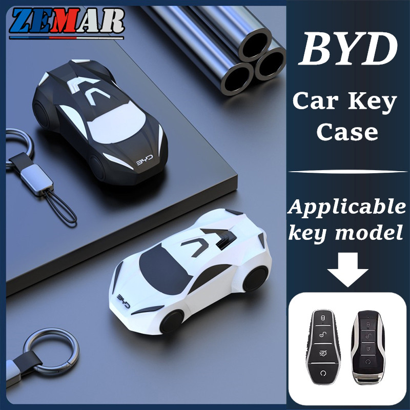 BYD ซิลิโคน เชลล์กุญแจรถ กรณีกุญแจ การออกแบบรถกีฬาครอบคลุมกุญแจ ป้องกันกรณีกุญแจสมาร์ท อุปกรณ์เสริมแฟชั่น BYD Dolphin Atto 3 Sealion 6 Sealion 7 M6 Seal U Han EV Seagull Att