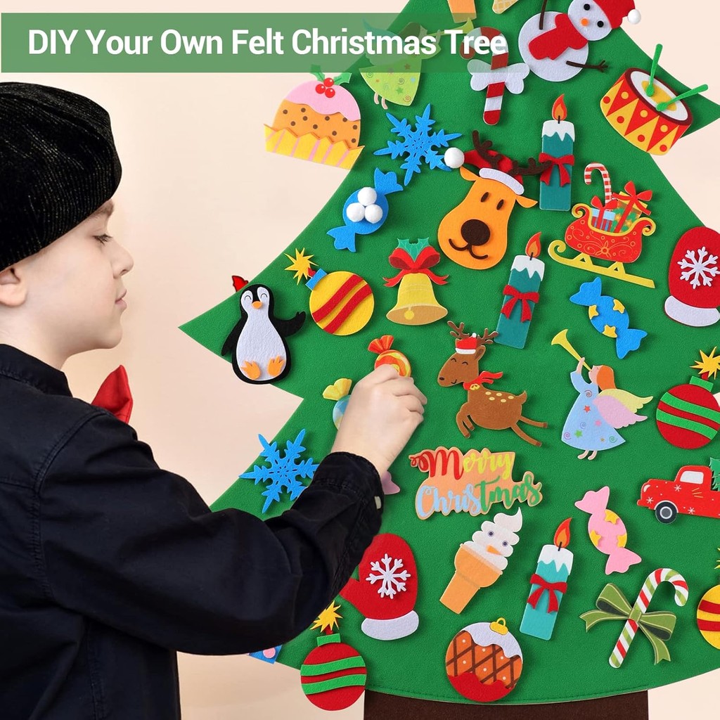 Felt Christmas Tree - 3.5 FT Wall Felt Christmas Tree สําหรับเด็ก 40 ชิ้นเครื่องประดับ, DIY Xmas ของ