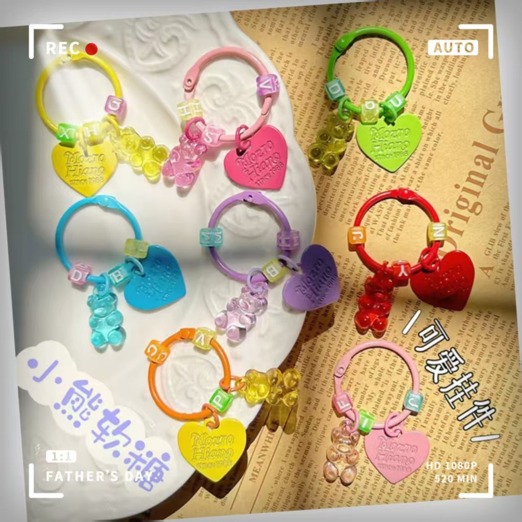 สีเจลลี่สร้างสรรค์ชัดเจน  หมีน้อยหัวใจรัก Keyfob กรณีโทรศัพท์ จี้โซ่ กระเป๋าบุ๊คมาร์ค จี้ Diy เครื่องประดับ