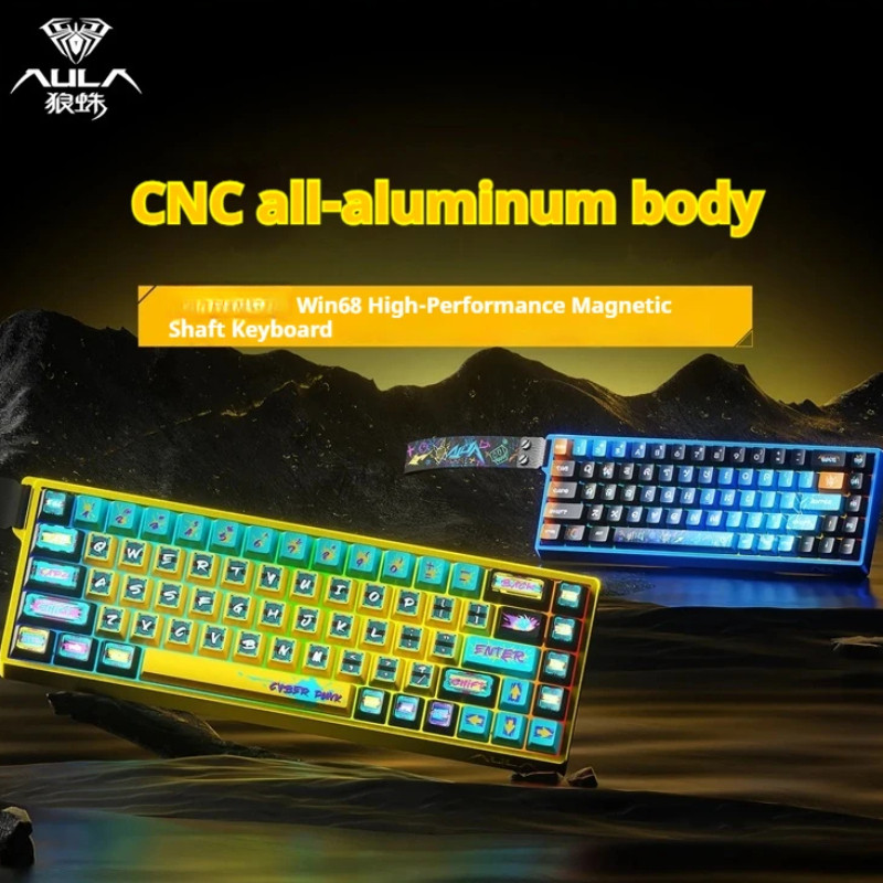 AULA WIN68HE Ultra CNC อลูมิเนียม Lump คีย์บอร์ดเกมสวิทช์แม่เหล็ก Esports เกม Hot Swappable 0.0 1 มม