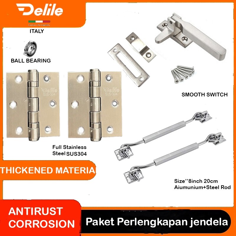 SHOB.SHOP หน้าต่างบ้าน HV แพ็คเกจครบชุด - บานพับ 3 นิ้ว + 3800 Rambuncis + สิทธิลม + สปริง Knip