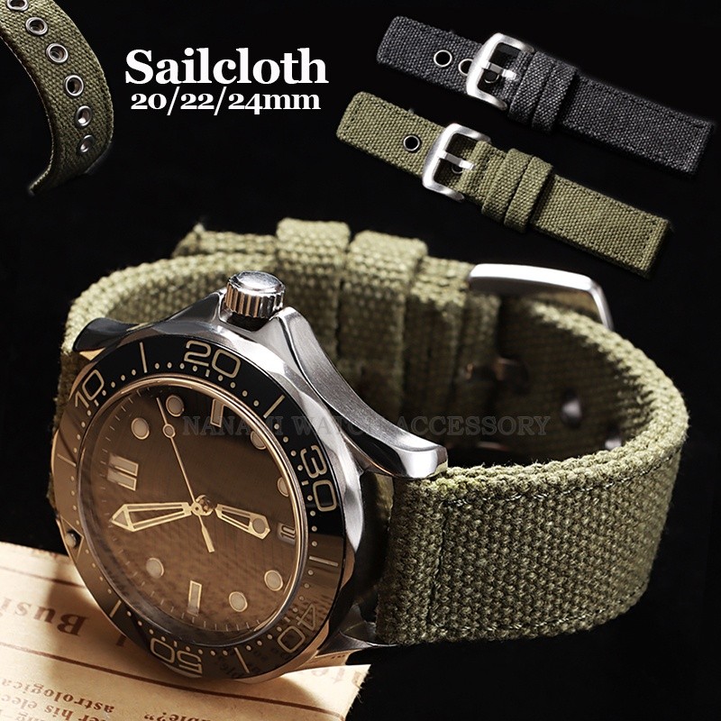 Sailcloth สายนาฬิกาไนลอน 20 มม.22 มม.24 มม.Universal Double Layer ผ้าใบ Retro Watchband ทหารกีฬาผู้ชายผู้หญิงสร้อยข้อมือ Wristbelt