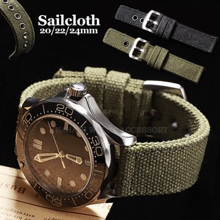 Sailcloth สายนาฬิกาไนลอน 20 มม.22 มม.24 มม.Universal Double Layer ผ้าใบ Retro Watchband ทหารกีฬาผู้ชายผู้หญิงสร้อยข้อมือ Wristbelt