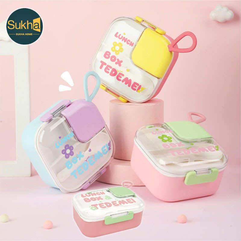 กล่องข้าว กล่องอาหารกลางวัน ปิดสนิท กันรั่ว พกพาสะดวก ไมโครเวฟได้ แถมช้อนส้อม สำหรับนักเรียน คนทำงาน