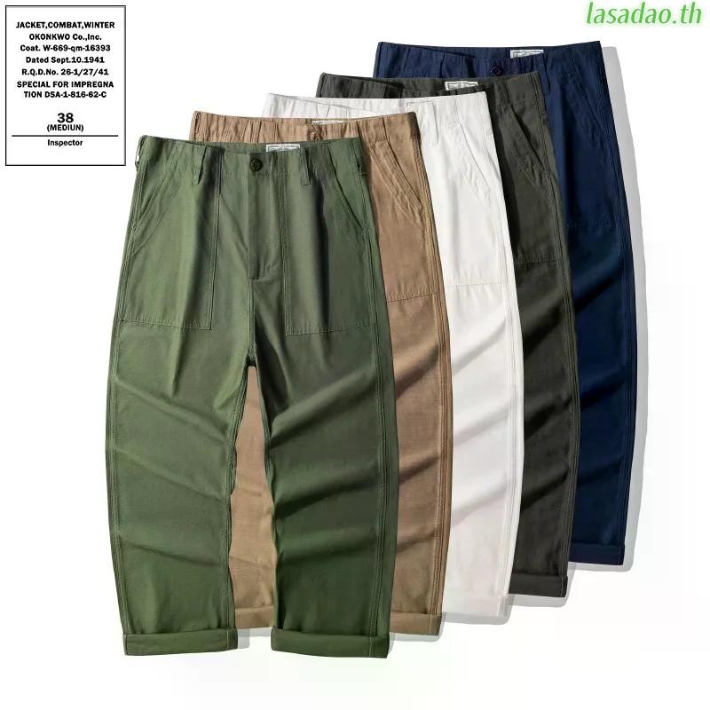 Okonkwo อเมริกันย้อนยุค OG107 กางเกงขายาว ชุดทํางาน กางเกงลําลองซาตินกางเกงหนา OG-107 กางเกงขนมปัง