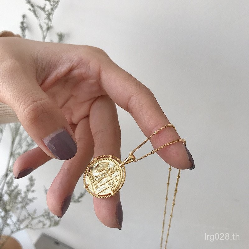 S925 โซ่กระดูกไหปลาร้าเงินหญิงอินเทรนด์ ins Cool สไตล์ Niche Design ยุโรปอเมริกันเหรียญอารมณ์เรียบง่