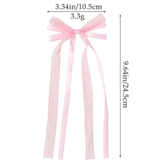 ลูกไม้ลายซาตินคลิปโบว์ 2 ชิ้น สไตล์หวานๆ สำหรับจัดทรงผมหางม้าหรือถักเปีย เป็นของขวัญที่เหมาะสม