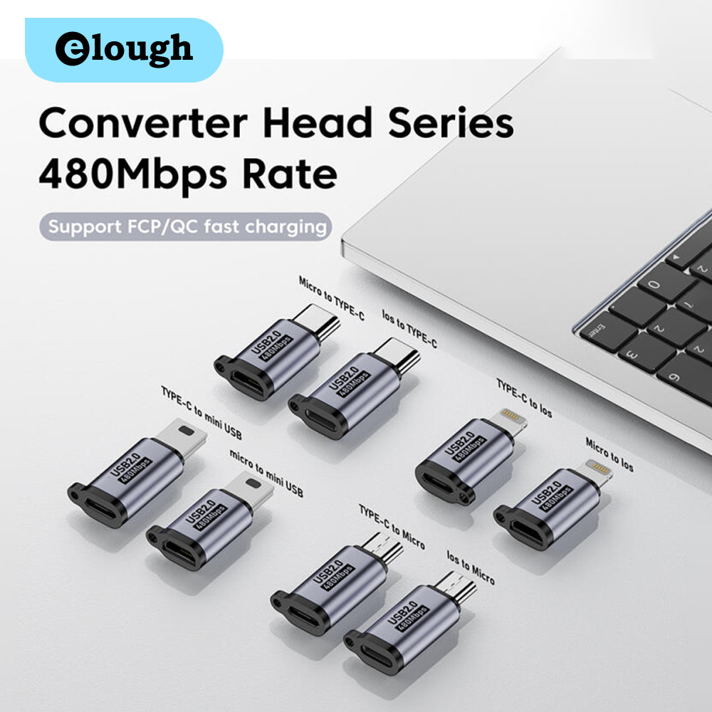 Elough Type C เป็น lP อะแดปเตอร์ Micro USB เป็น USB C ตัวแปลงถ่ายโอนข้อมูลการชาร์จอย่างรวดเร็ว