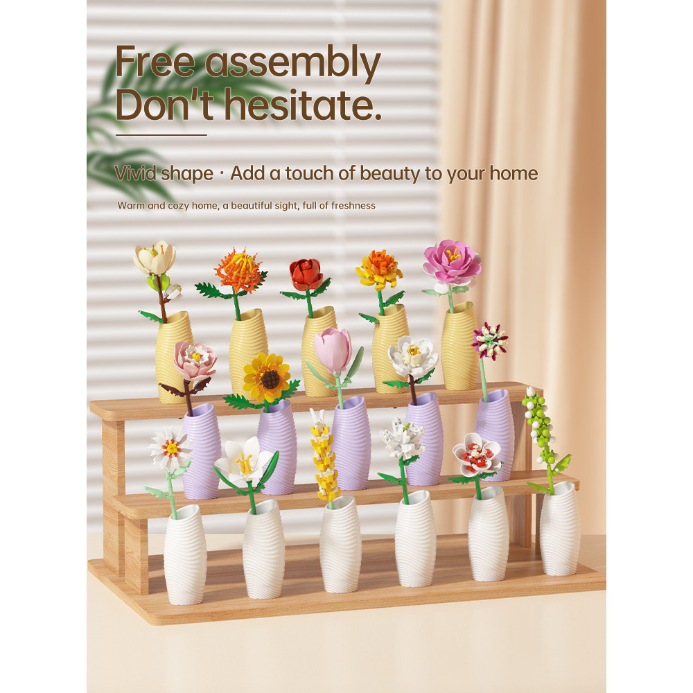 JL ดอกไม้ตัวต่อเลโก้จำลองแบบ DIY โมเดลตกแต่งสวยๆ เหมาะสำหรับสร้างบรรยากาศโรแมนติก