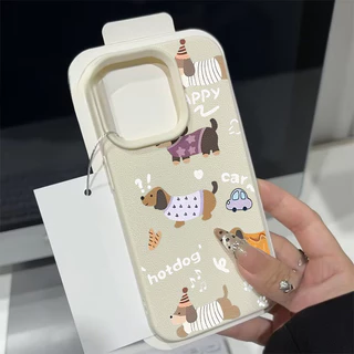 สุนัข เคสไอโฟน15 สำหรับ IPhone 7 12 11 13 16 14 Pro Max XS XR X 7Plus 8Plus Max 7 14 8 Plus SE แฟชั่น เปลือกหนังอ่อน